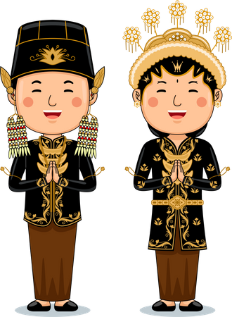 Couple wear Traditional Cloth greetings welcome to Central Java  Illustration