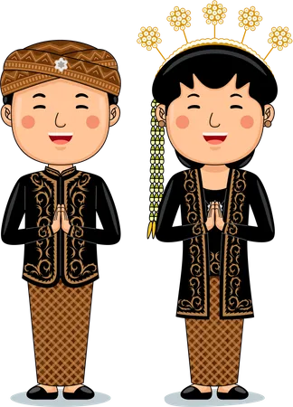 Couple wear Traditional Cloth greetings welcome to Central Java  Illustration