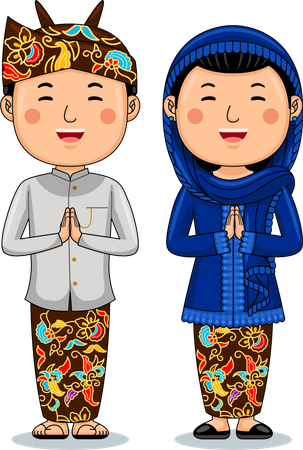 Couple wear Traditional Cloth greetings welcome to East Java  Illustration