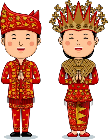 Couple wear Traditional Cloth greetings welcome to Jambi  Illustration