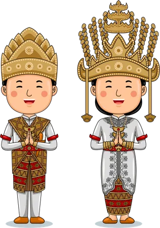 Couple wear Traditional Cloth greetings welcome to Lampung  Illustration