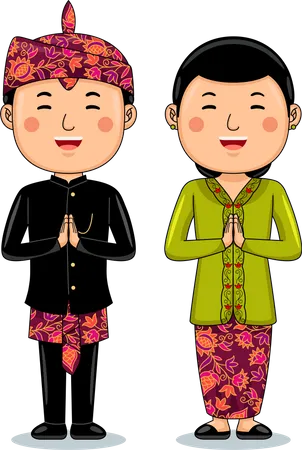 Couple Wear Traditional Cloth Greetings Welcome To Madura Illustration