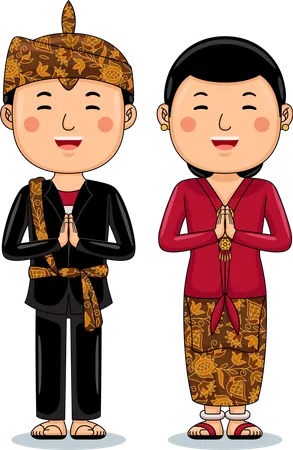Couple Wear Traditional Cloth Greetings Welcome To Madura Illustration