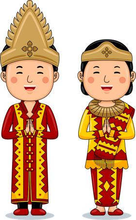 Couple wear Traditional Cloth greetings welcome to Nias  Illustration