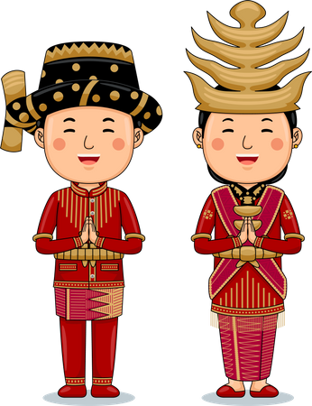 Couple wear Traditional Cloth greetings welcome to North Sumatra  Illustration