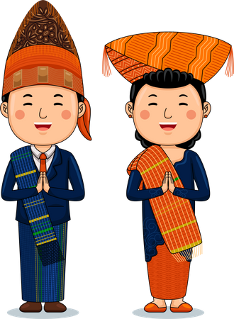 Couple wear Traditional Cloth greetings welcome to North Sumatra  Illustration