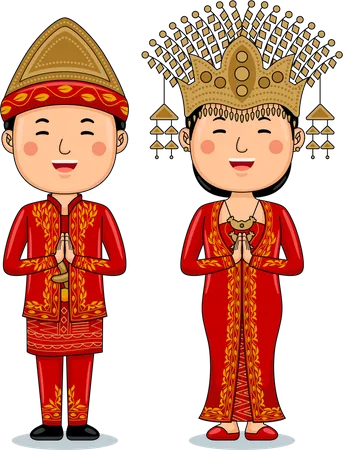 Couple Wear Traditional Cloth Greetings Welcome To South Sumatra Illustration