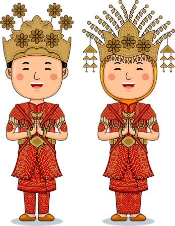 Couple wear Traditional Cloth greetings welcome to South Sumatra  Illustration
