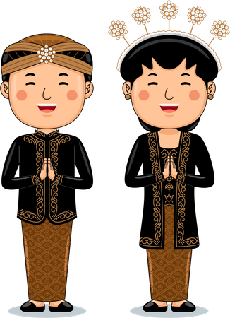 Couple wear Traditional Cloth greetings welcome to West Java  Illustration