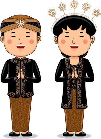 Couple wear Traditional Cloth greetings welcome to West Java  Illustration