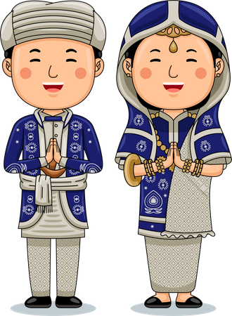 Couple wear Traditional Cloth greetings welcome to West Sumatra  Illustration