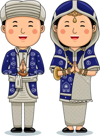 Couple wear Traditional Cloth greetings welcome to West Sumatra  Illustration