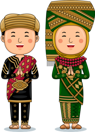 Un couple porte des salutations en tissu traditionnel, bienvenue à l'ouest de Sumatra  Illustration