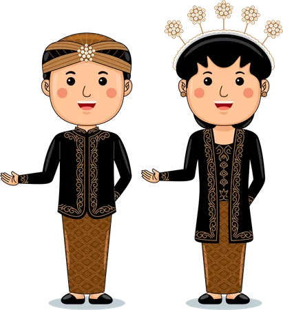 Couple Wear West Java Traditional Clothes Illustration