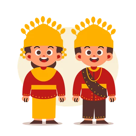 Un couple porte des vêtements traditionnels indonésiens de Bangka Belitung  Illustration