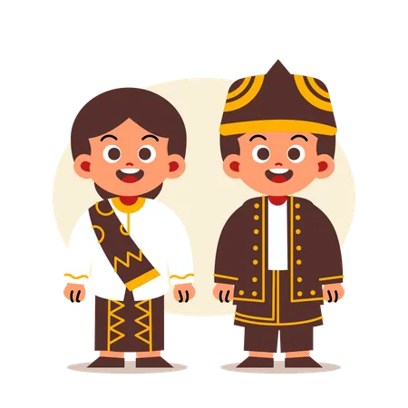 Un couple porte des vêtements traditionnels indonésiens de Banten  Illustration