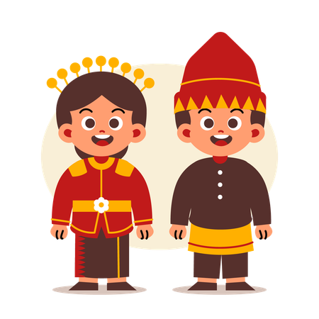 Un couple porte des vêtements traditionnels indonésiens de Bengkulu  Illustration