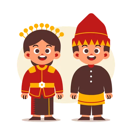 Un couple porte des vêtements traditionnels indonésiens de Bengkulu  Illustration