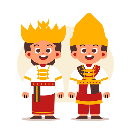 Un couple porte des vêtements traditionnels indonésiens de Lampung  Illustration