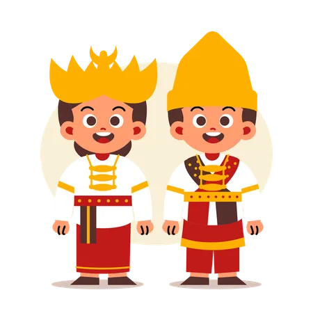 Un couple porte des vêtements traditionnels indonésiens de Lampung  Illustration