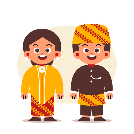 Un couple porte des vêtements traditionnels indonésiens de l’ouest de Java  Illustration