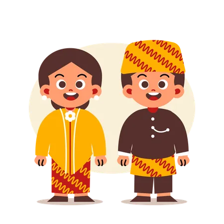 Un couple porte des vêtements traditionnels indonésiens de l’ouest de Java  Illustration