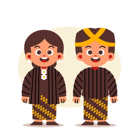 Un couple porte des vêtements traditionnels indonésiens de Yogyakarta  Illustration