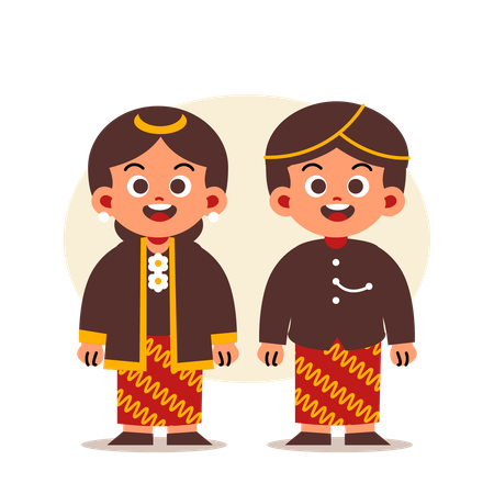 Un couple porte des vêtements traditionnels indonésiens du centre de Java  Illustration