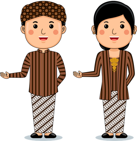 ジョグジャカルタの伝統衣装を着るカップル  イラスト