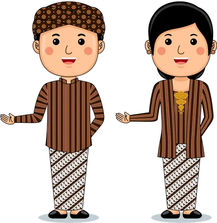 ジョグジャカルタの伝統衣装を着るカップル  イラスト