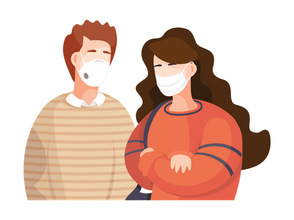 Couple wearing facemask Illustration