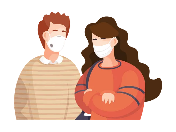 Couple wearing facemask Illustration