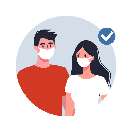 Couple wearing facemask  Illustration