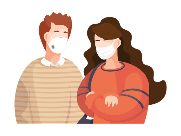 Couple wearing facemask  Illustration