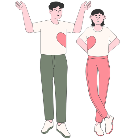Couple Wearing Matching Heart-Printed Outfits  イラスト