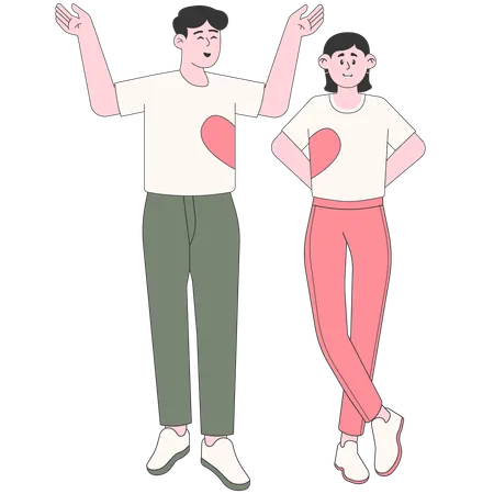 Couple Wearing Matching Heart-Printed Outfits  Illustration