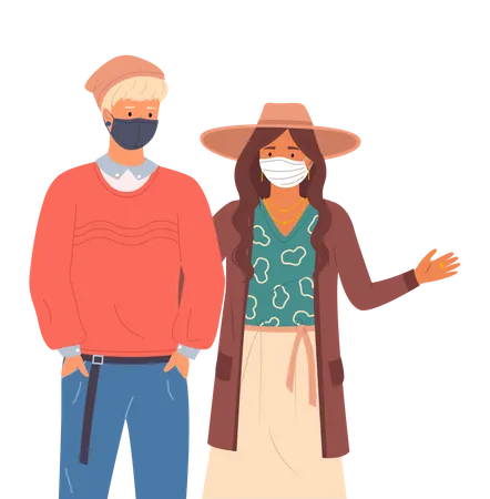 Couple wearing medical masks Illustration