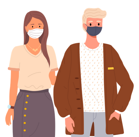 Couple wearing medical masks Illustration