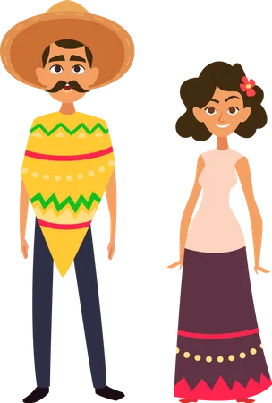 Couple Wearing Mexican dress Illustration