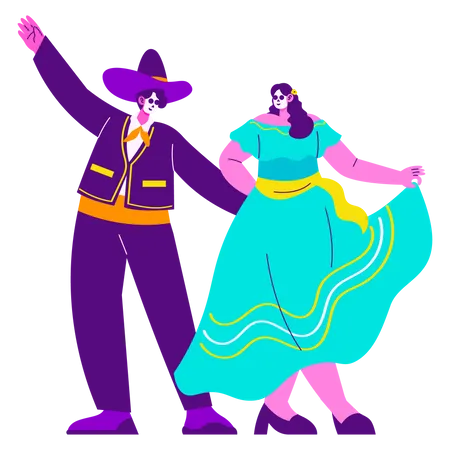 Couple Wearing Traditional Mexican Costume  Illustration