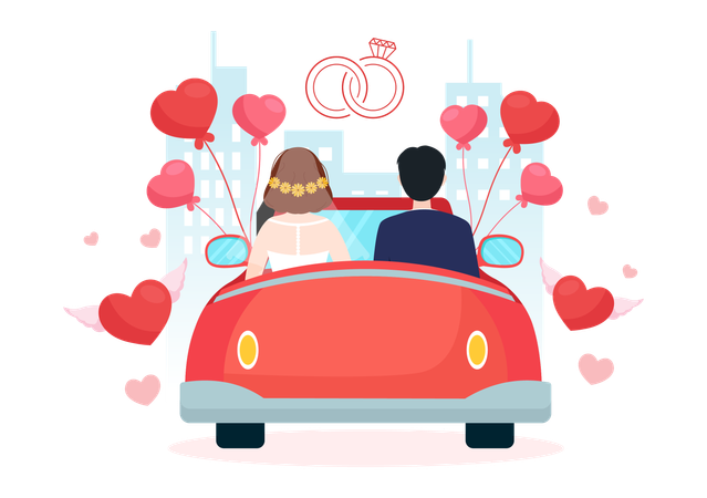 Couple wedding car  Illustration