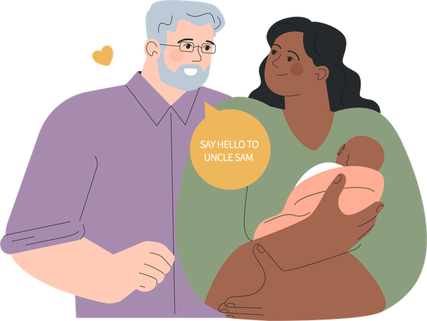 Couple welcomes their new born baby  イラスト