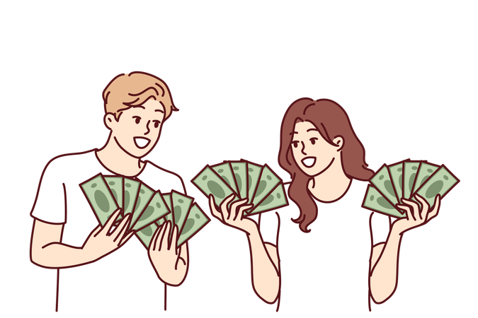 Couple wins jackpot money  Illustration