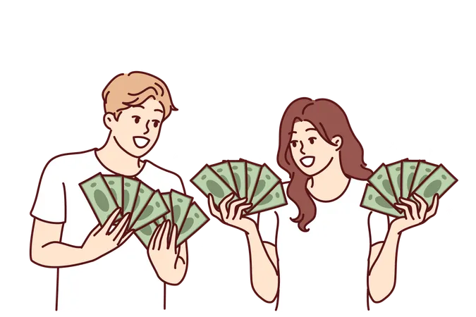 Couple wins jackpot money  Illustration