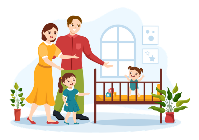Couple with adopted kids  Illustration