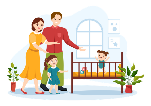 Couple with adopted kids  Illustration