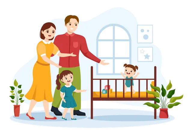 Couple with adopted kids  Illustration