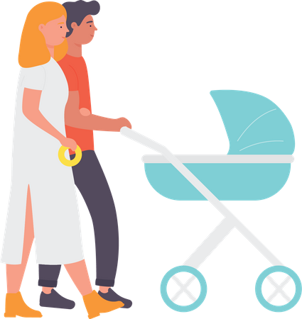 Couple With Baby Stroller  Illustration