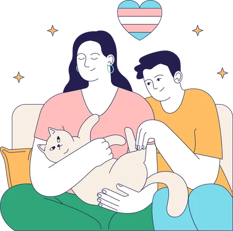 Couple with cat  Illustration
