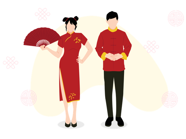 Couple with chinese traditional cloth  Illustration